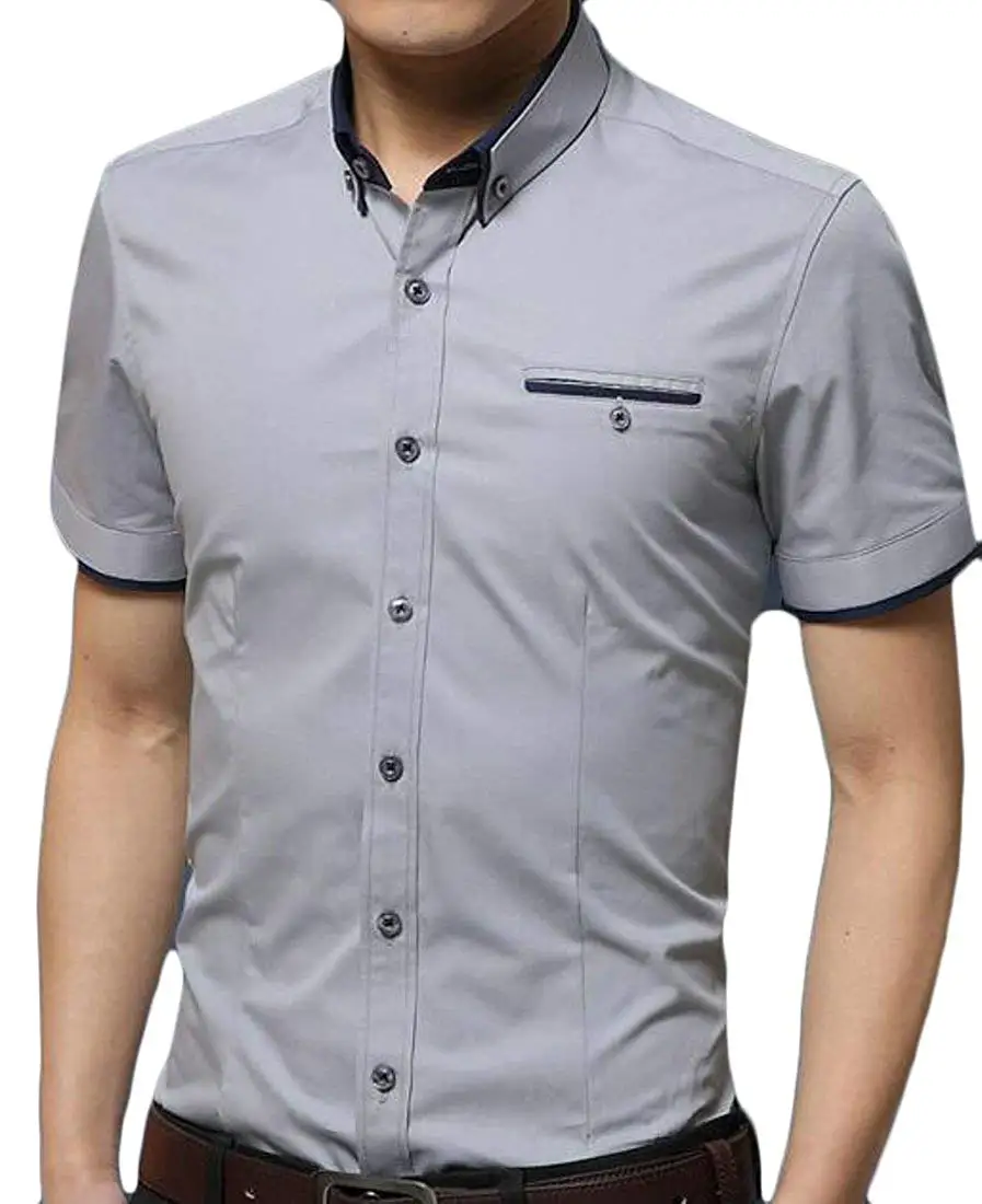 Joe Wenko Mens Casual Button-Down Cotton Short Sleeve Pocket Shirt