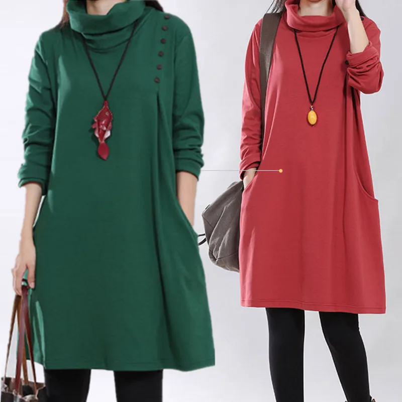 High Necked Knitting Maternity Dress Autumn Clothes for Pregnant Women Plus Size Cotton Winter Clothing