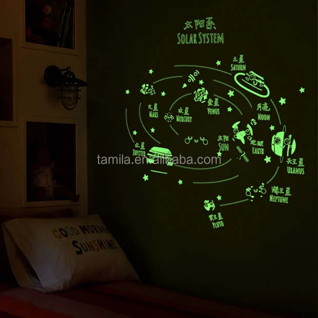 Easy Peel And Stick Solar System Nursery Wall Stickers Luminous Glow In The Dark Stickers Wallpaper For Kids Room Decoration Buy Glow In The Dark