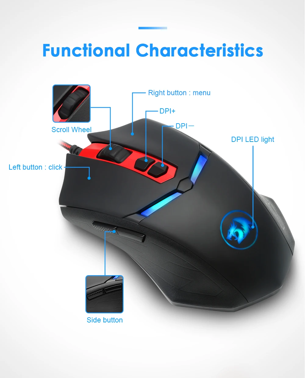 Redragon M602 Wired 7200 DPI 7 Buttons 8 Built-in Weights Laser Gamer Gaming Mouse