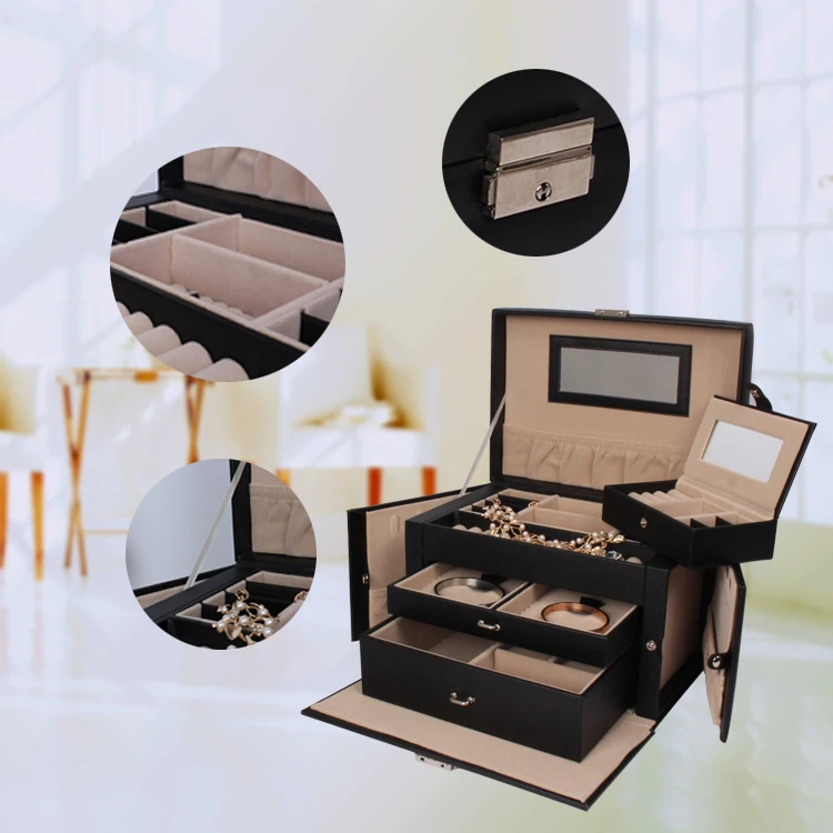 Wholesale Smooth Black Leather Ring Jewelry Box Custom Jewelry Box