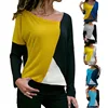 Women Casual Autumn Long Sleeve Blouse Skew Collar Patchwork Shirt Slim Office Lady Blouses Basic Tops Tee Blusas 2XL