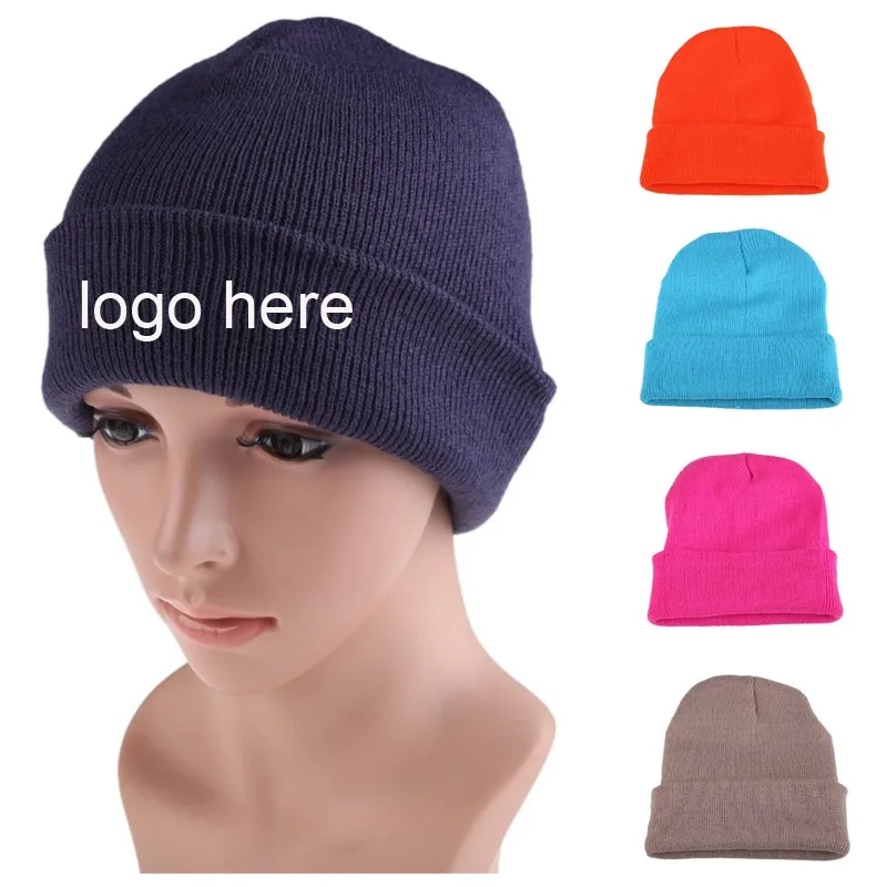 High Quality  Winter Plain Dyed Custom Beanie Hat 100% Acrylic Warm Knitted  Beanie