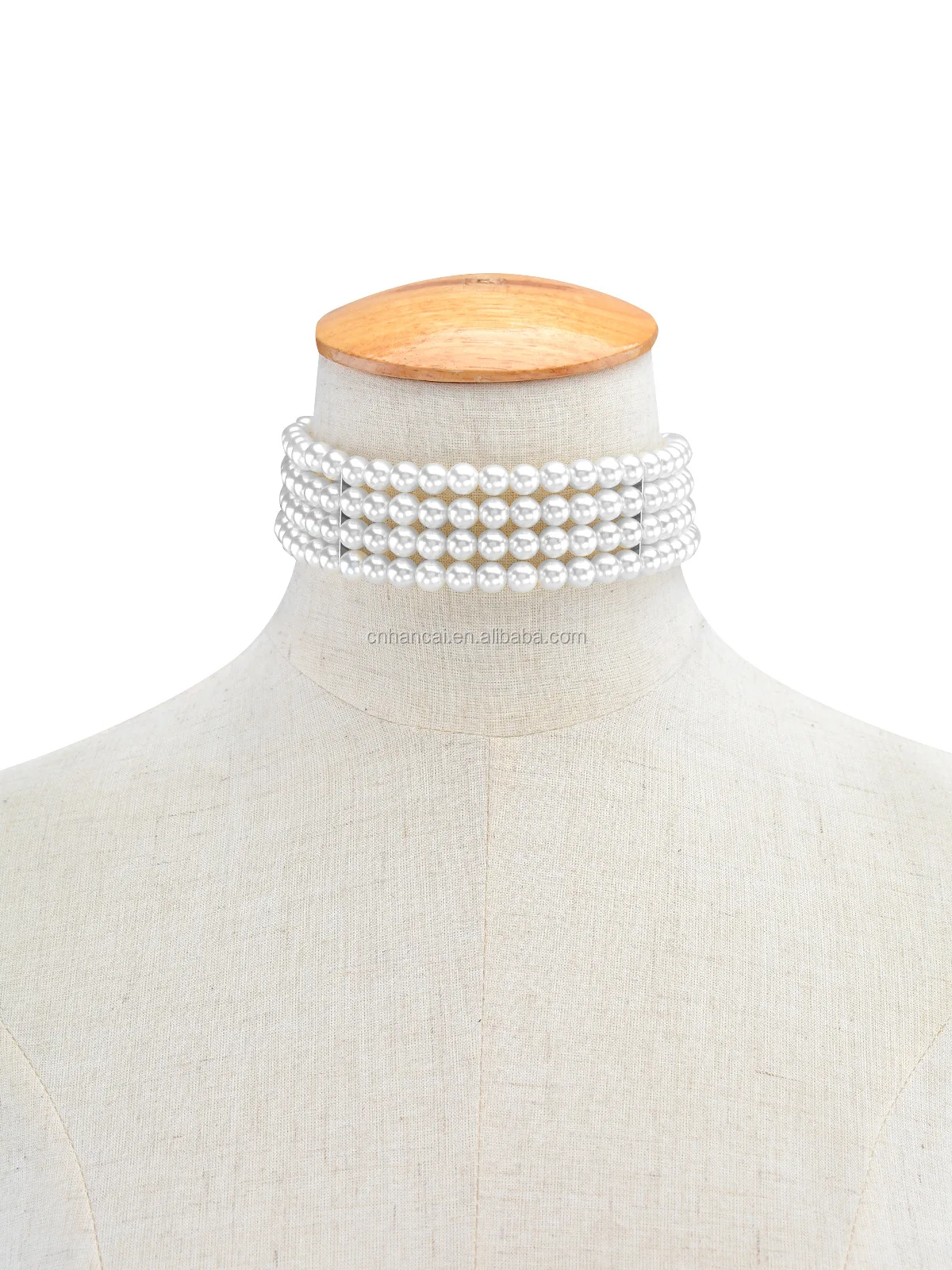 Multilayer Imitation Pearl Choker Metal Slice Fixation Wide Necklace For Women
