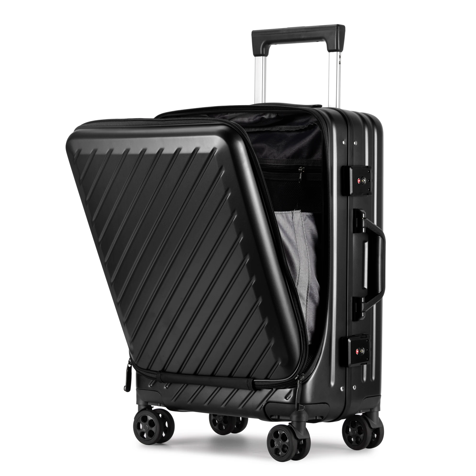 100 Pc Hardside Carry On Trolley Front Open Luggage Easy Access Laptop