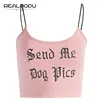 Realpopu Summer Straps Sleeveless Letter Print Secy Crop Top Basic Solid Pink Tight Bodycon Beachwear Tank Top Women 2019