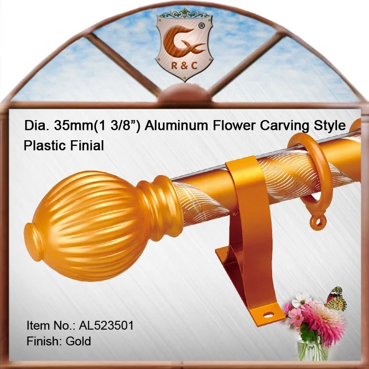 Gold Carved Aluminum Curtain Rods With Plastic Finial Buy Gold