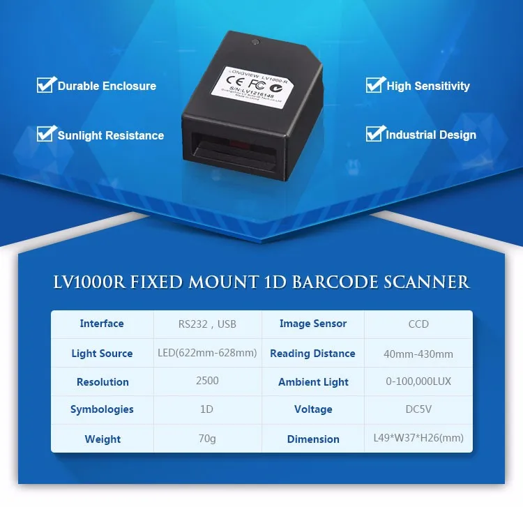 Good Quality USB OEM Barcode Reader Module 1D Barcode Scan Engine with RS232 Interface