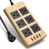 6.5ft Wood Power Strip with USB Multi-Protection Extension Cord Right Angle Flat Plug 6 Outlets with 4 USB
