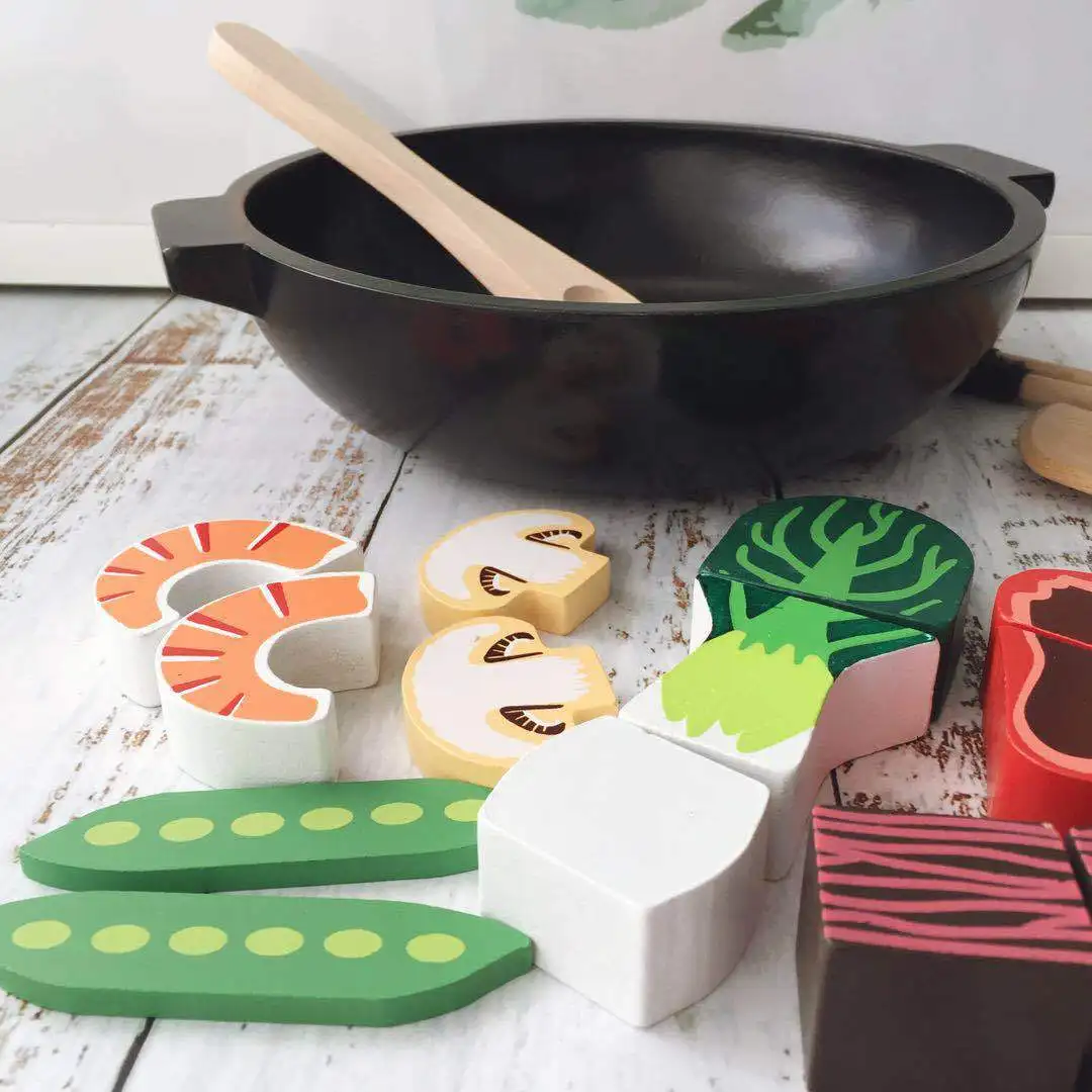 Wooden Simulation Vegetable Play Toy Casserole Cut to See Pretend Role Play Food Chef Kitchen Cooking Set Educational Toy