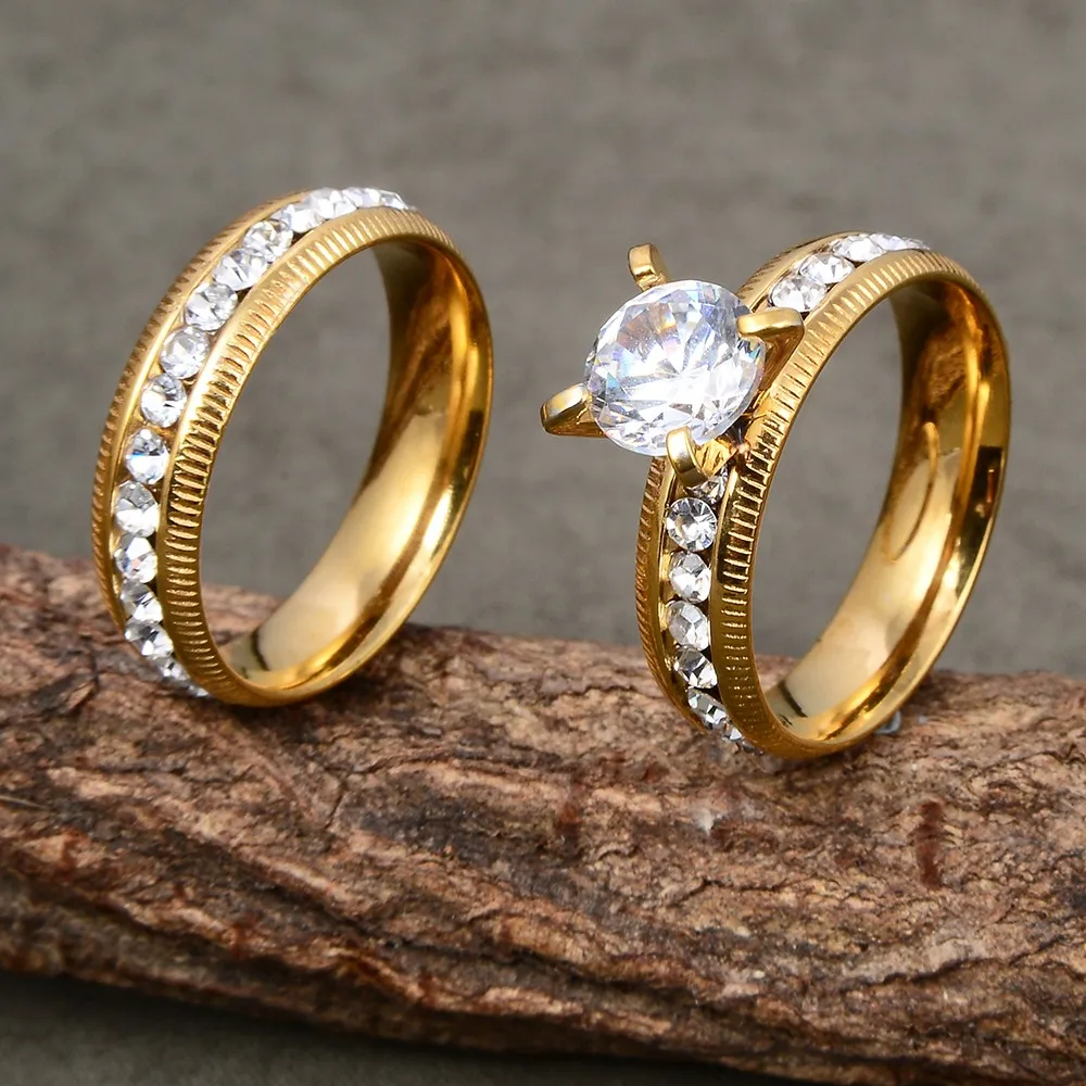Fake Gold 18k Single Stone Latest Wedding Ring Set Design Ring Jewelry ...