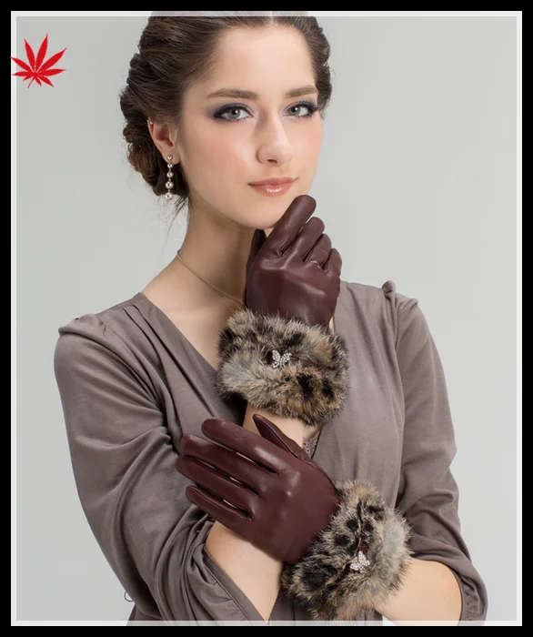 ladies cheap winter sheepskin leather hand gloves fur ending
