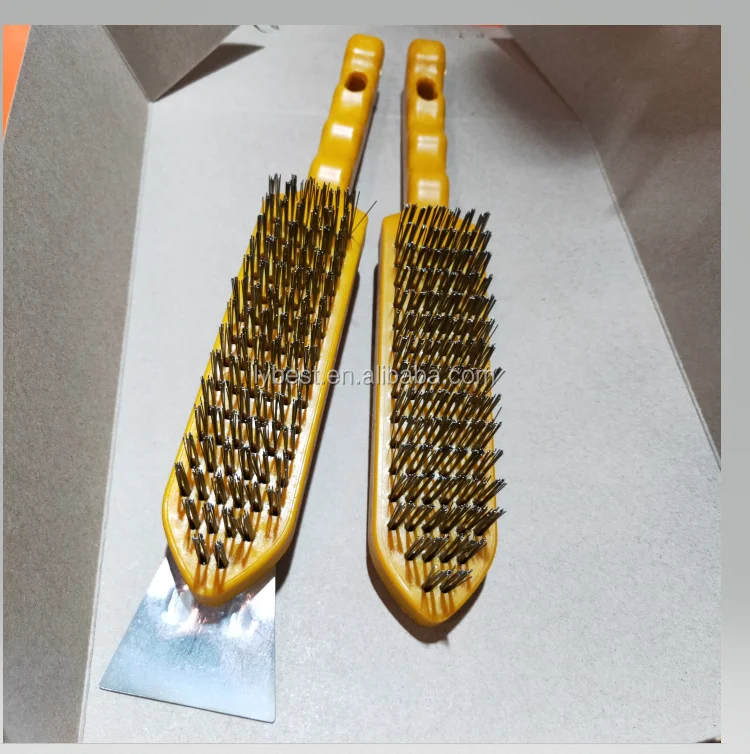 4 Rows Steel wire brush with yellow  plastic handle