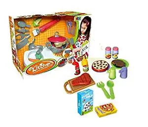 Quality Kitchen set from Little Treasures – Complete with luxurious mini Kitchen station and Multi-tool with Brush, Can Opener, Cleaver, Knife, Fork, and Ladle –play set for children 3+