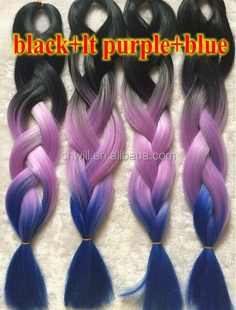 Two Tone Ombre Coloured Braiding Hair Jumbo Braid Black Purple Light Two Tone Ombre Coloured Braiding Hair Jumbo Braid Black Purple Light