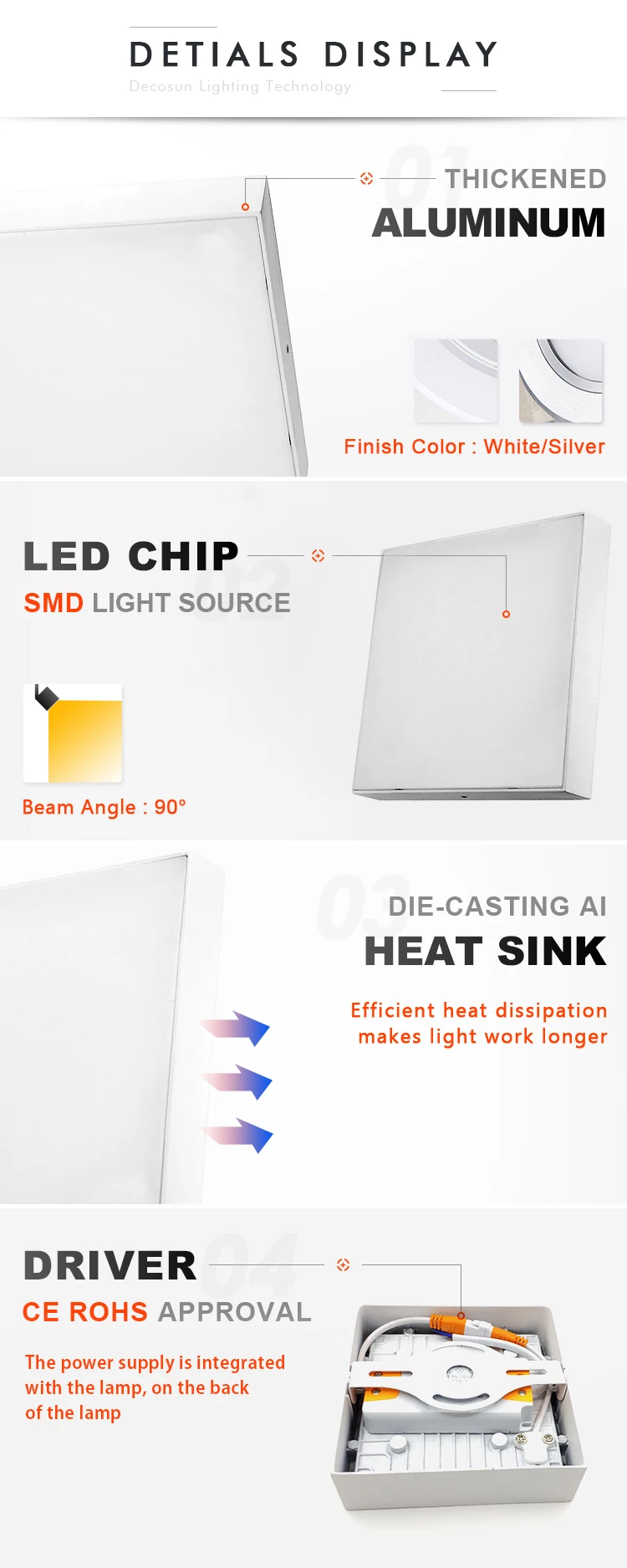 90lm/w Flicker-free Square Round Shape Surface mount 16W 24W 36W Backlit Frameless Led Ceiling Light Dimming