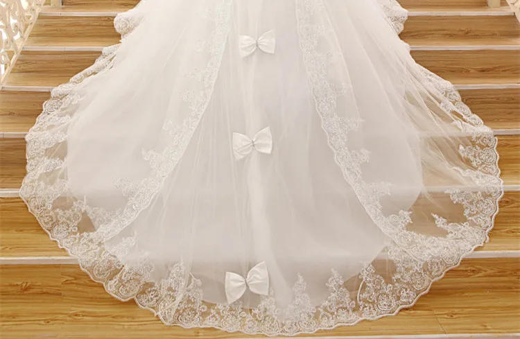 2015 Latest Design high Quality long tail Lace Appliqued Princess bridal women wedding dress