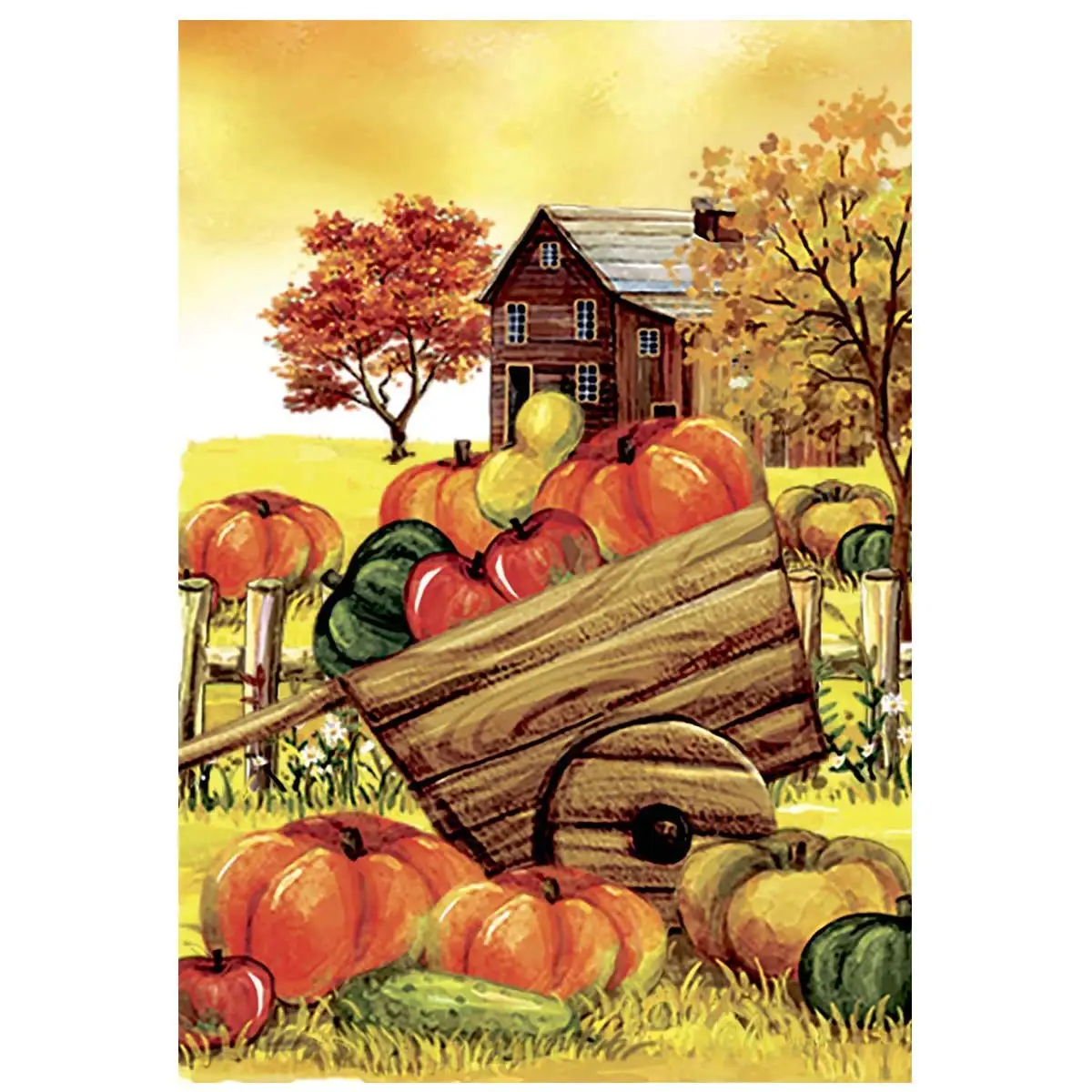 Morigins Harvest Fall Scarecrow Decorative Autumn Pumpkin Cart Garden Flag