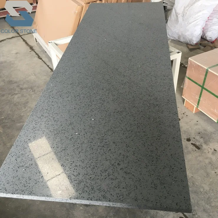 Polished Grey Sparkle Quartz Countertop For Kitchen Countertops For