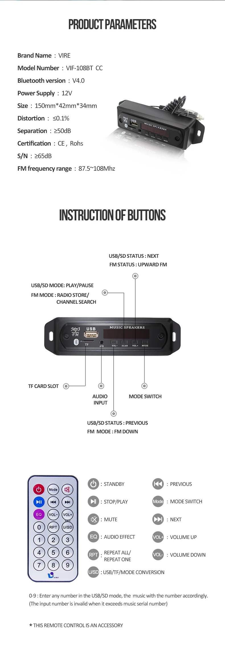 Wireless Bluetooth MP3 Player Module with FM, USB, TF Card, Remote ...
