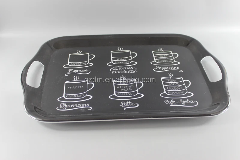 Black Melamine Serving Tray , Plastic Tray with hanlde