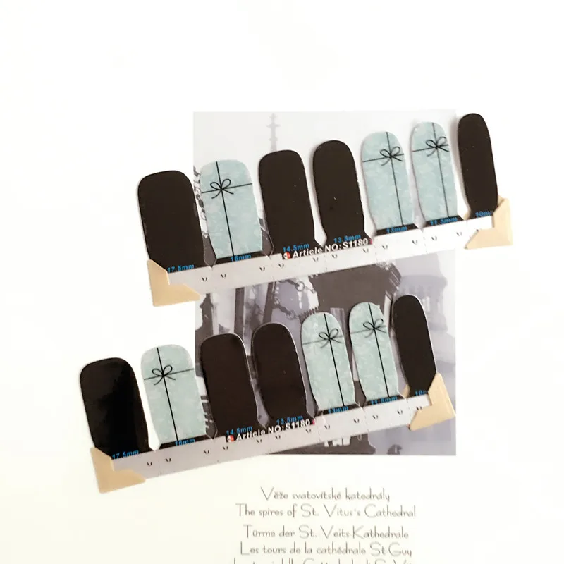 Blue And Black Nail Arts Sticker 14 pcs set Waterproof Nail Decal Art Sticker Gel Polish