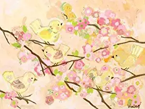 Oopsy Daisy Fine Art for Kids Cherry Blossom Birdies Butter Cream Stretched Canvas Art by Winborg Sisters, 24 by 18-Inch by Oopsy Daisy