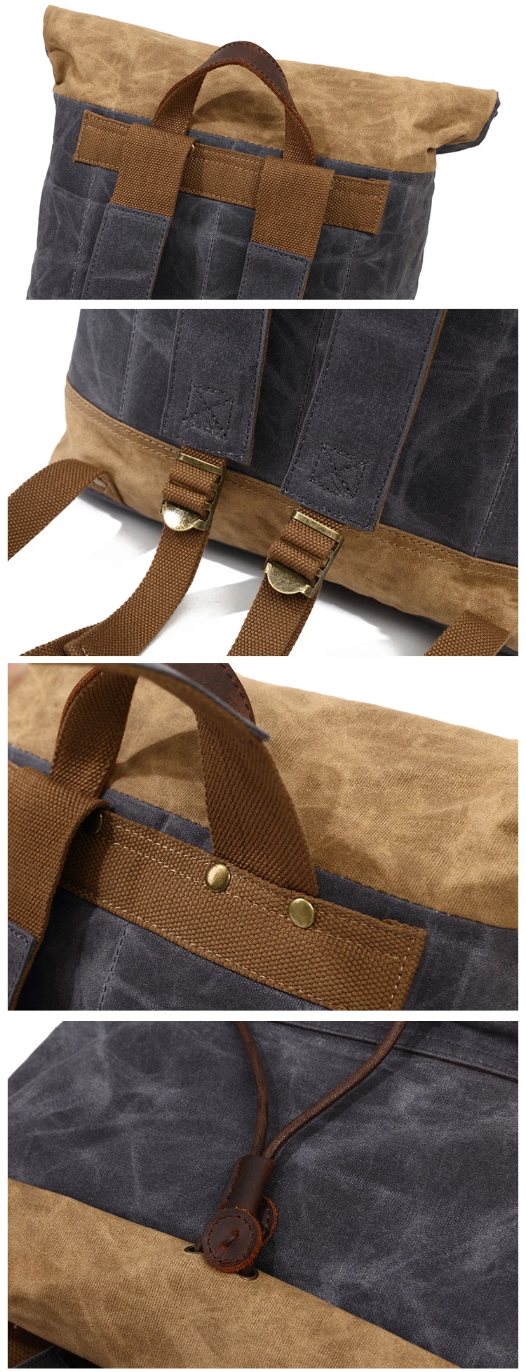 2018 Wholesale vintage new model waxed canvas leather trim water proof camping outdoor hiking rucksack backpack back pack bag