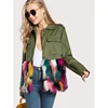 Colorful Faux Fur Trim Utility Jacket
