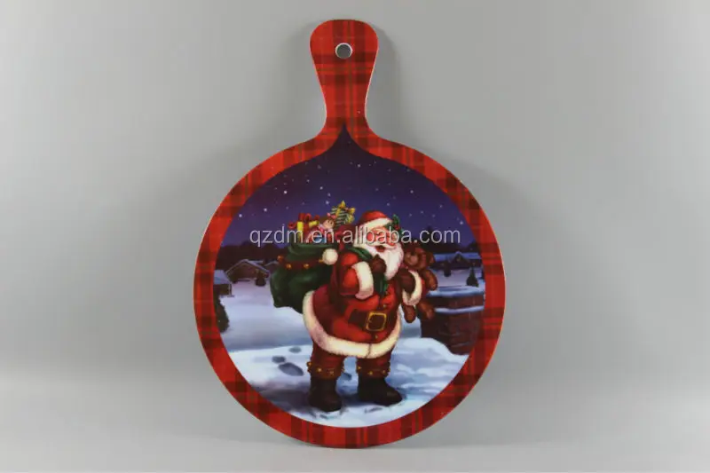 Christmas Print Melamine Round Cutting Board With Handle