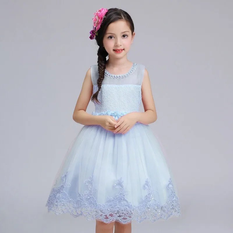 2023 Summer Pearl Lace Children Children Color Solid Dresses Girls ...