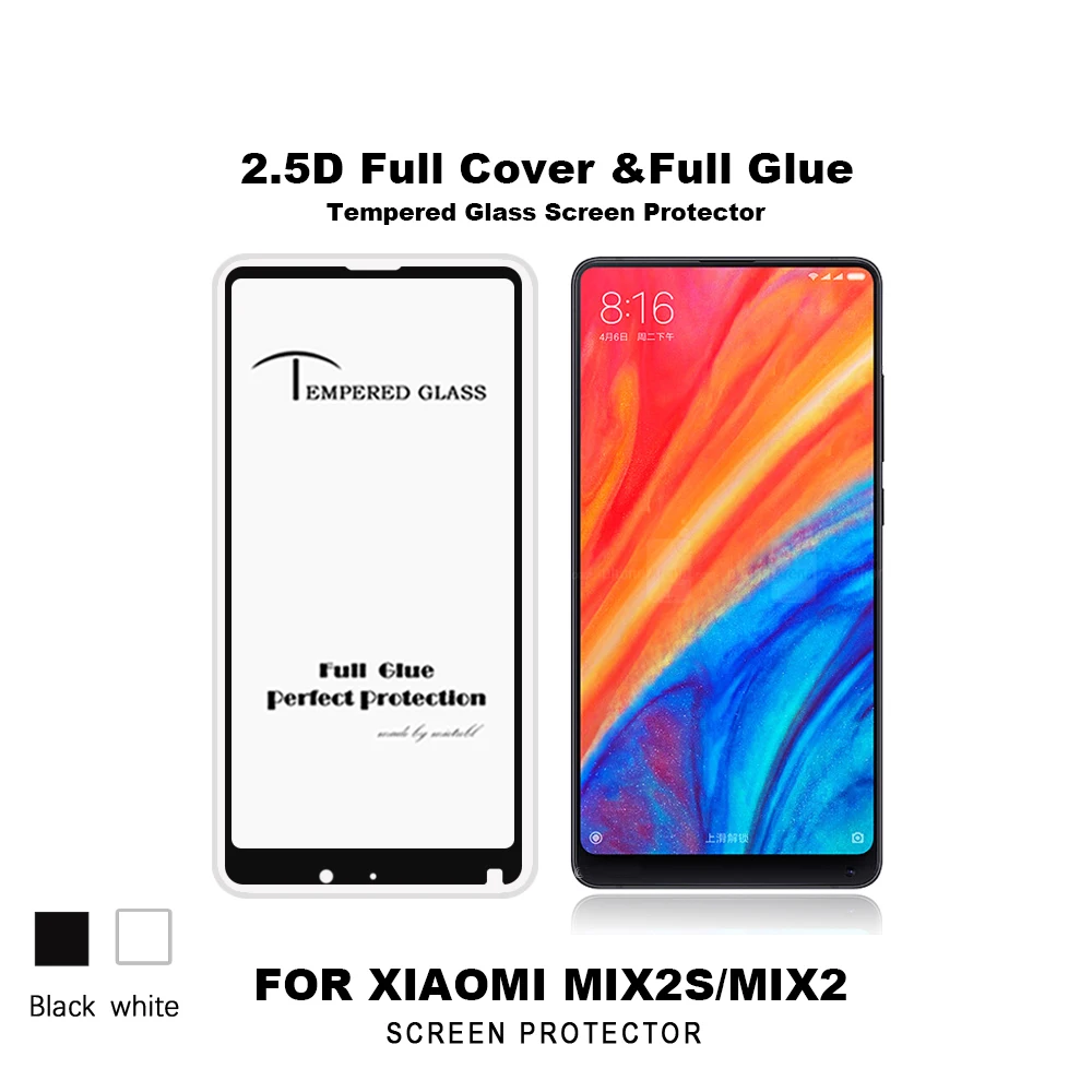 Tempered Glass Screen Protector for Xiaomi Mix 2s / 9H 2.5D Full Cover & Full Glue film