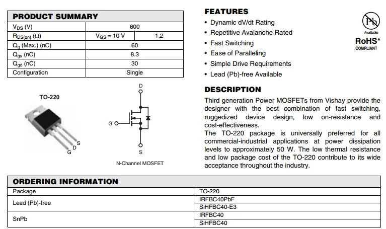 irfbc40pbf power mosfet transistor radio