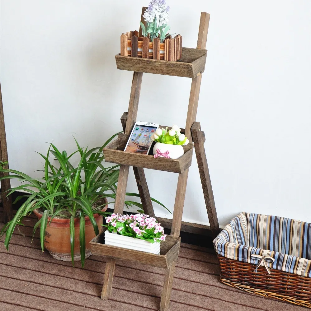 Outdoor Plant Stand Flower Garden Pot Display Wooden Shelf Planter Outdoor Plant Stand Flower Garden Pot Display Wooden Shelf Planter 3 Tier Rustic Wood Foldable