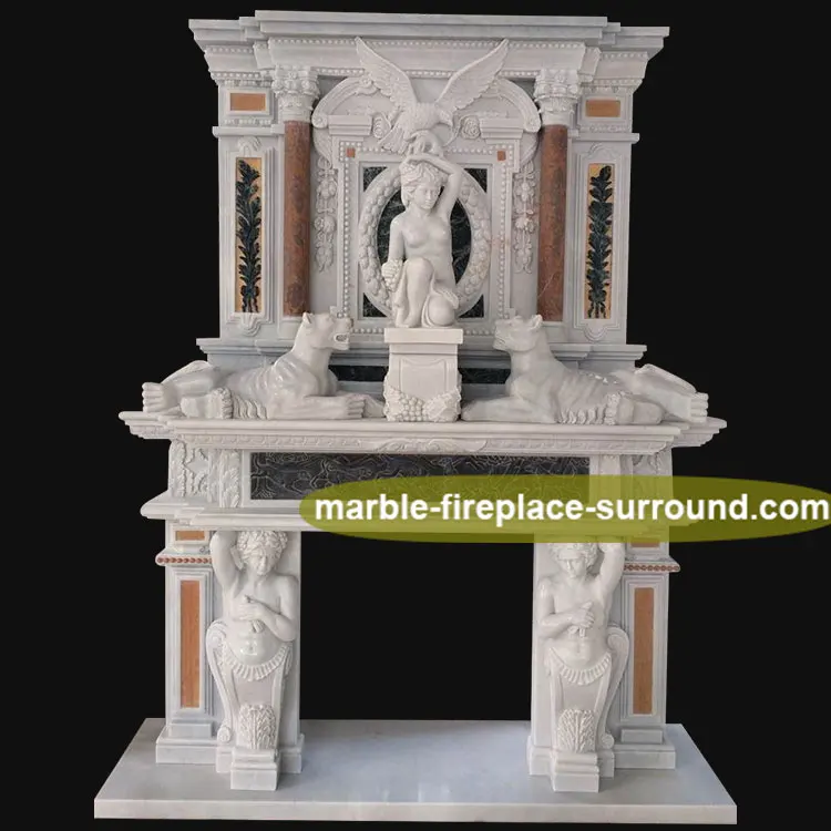 Hand Made Marble Stone Freestanding Double Gas Fireplace Mantel