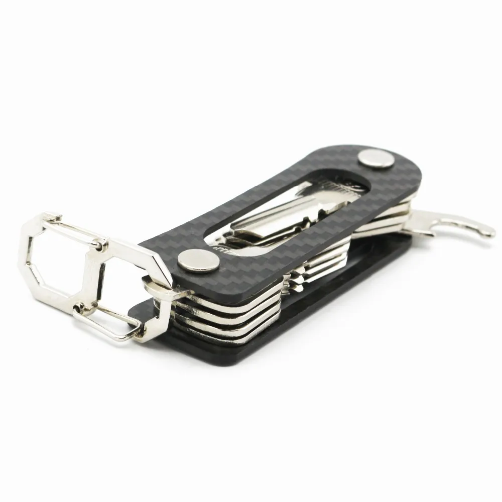 Compact Keyholder Smart Carbon Fiber Key Holder Organizer Keys Keychain