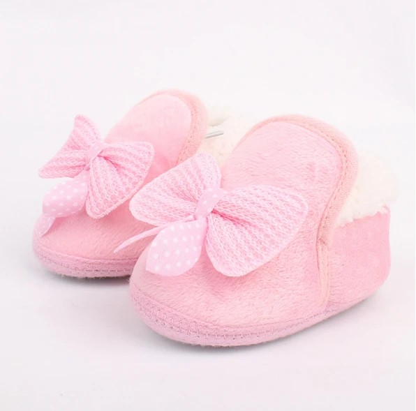 2015 Lovely Winter Warm Baby Shoes Soft Bottom Non slip Bow Toddler shoes First walkers Freeshipping