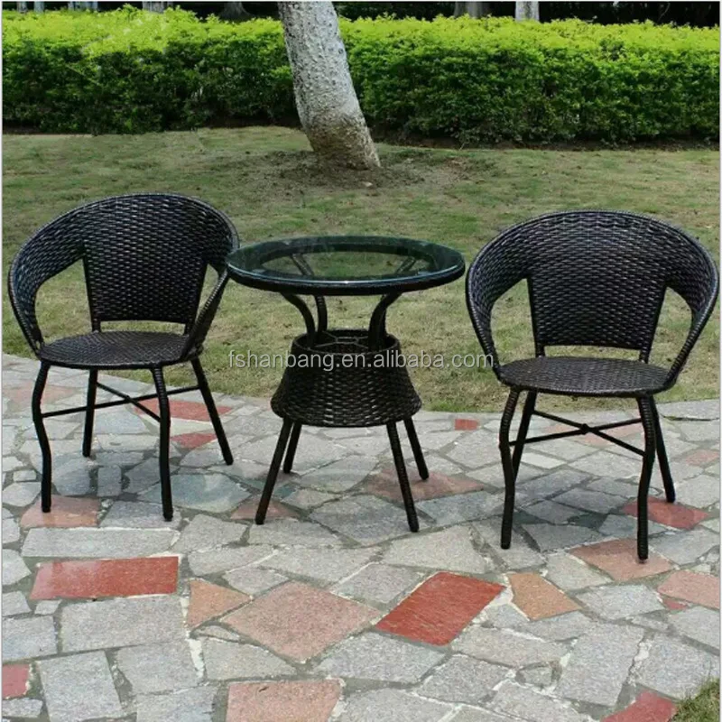Small Wicker Pe Plastic Restin Rattan Outdoor 60cm Table Chairs