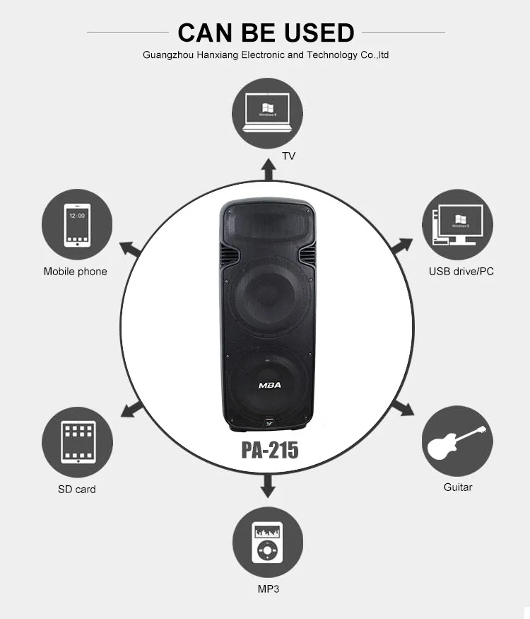 Double 15'' Subwoofer Bluetooth Portable Party Speaker with Reactive Lights USB SD Input FM Radio - ANKUX.COM