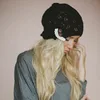 W-394 Fall beanie boho winter open knit lace trimmed beanie hat for women