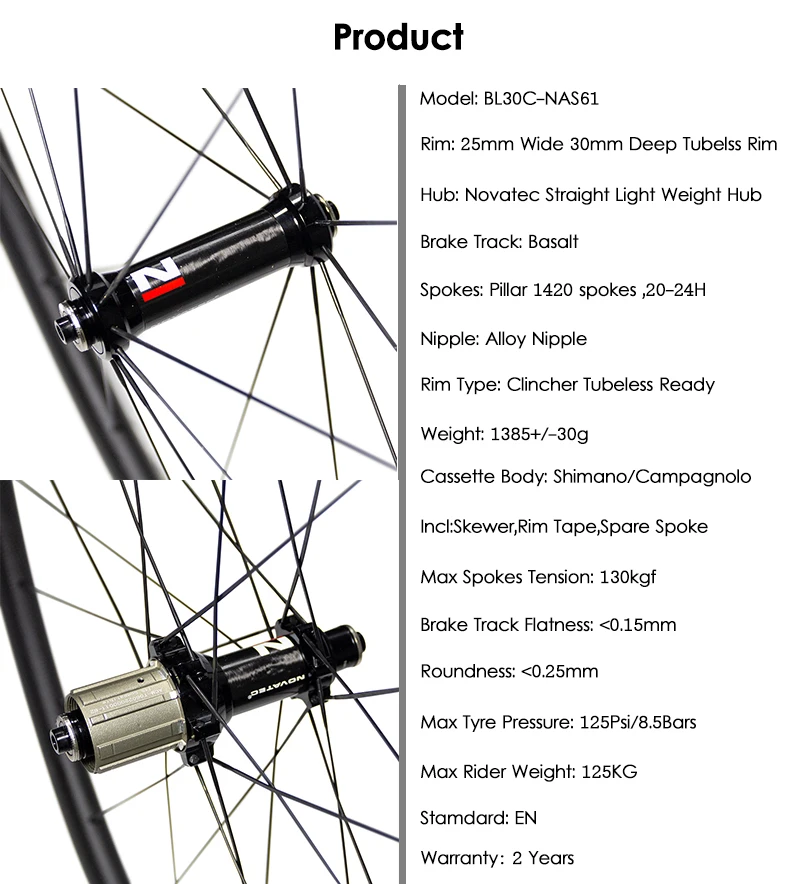 Discount 700C 25mm Wide 30mm Deep Chinese Bicycle Novatec Carbon Wheels Clincher Tubeless 0