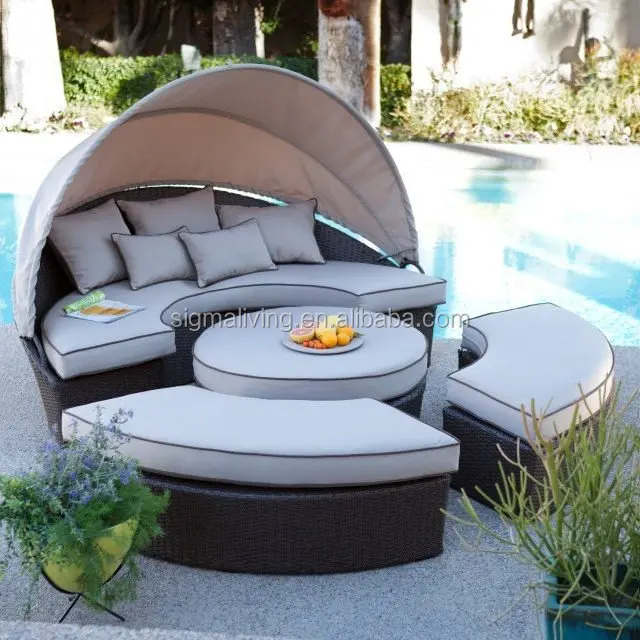 Hot sale outdoor furniture outdoor garden round sectional rattan daybed