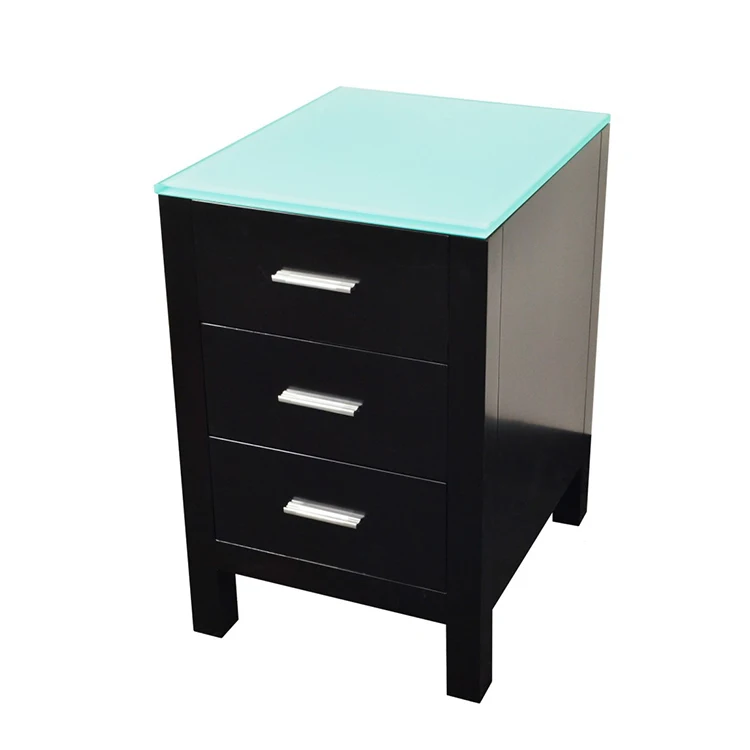 Three Drawers Glass Counter Top Side Cabinet Bathroom Storage