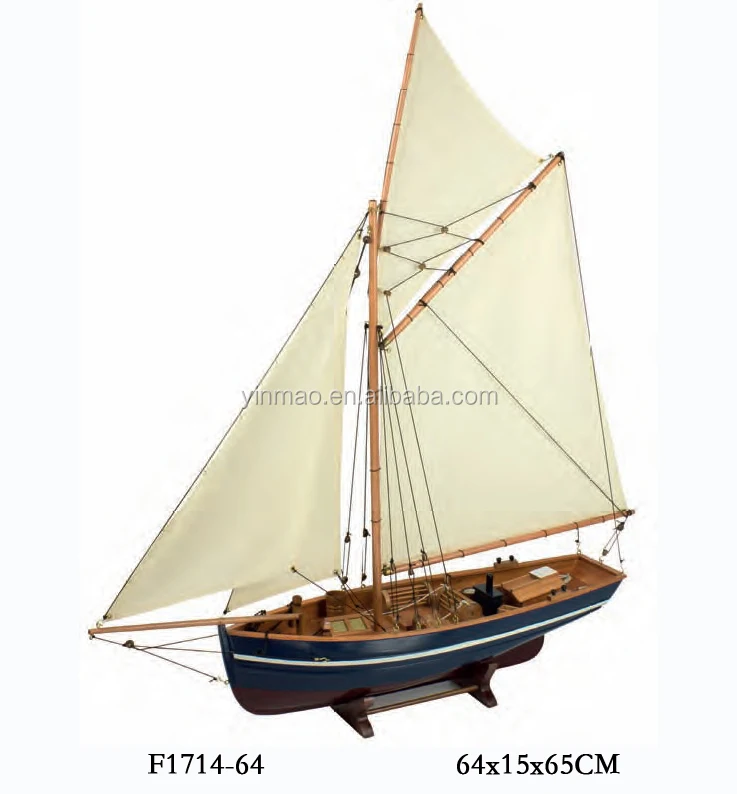 Wooden Gaff-rigged Fishing Boat Model,