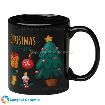 11oz Customizable Black Ceramic Coffee Mugs Christmas Liling Black Ceramic Coffee Mugs Christmas