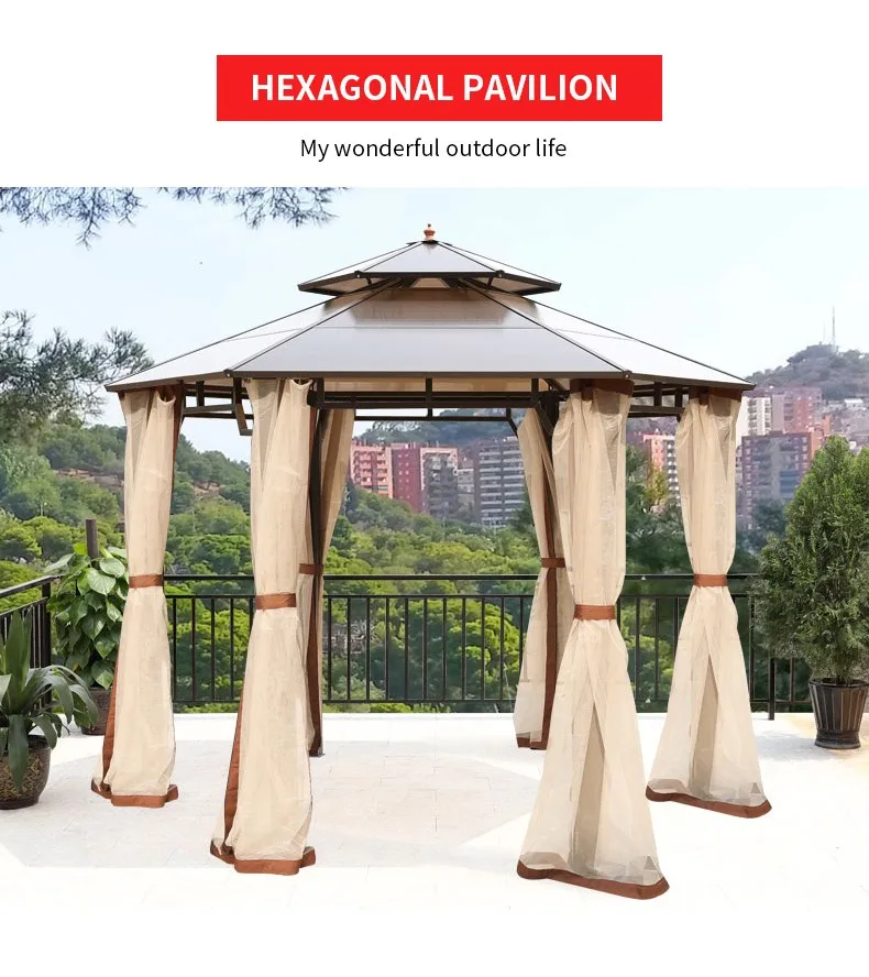 Outdoor Furniture Prefab Pavilion Hexagonal Garden Gazebo 3.5*3.5m Iron ...