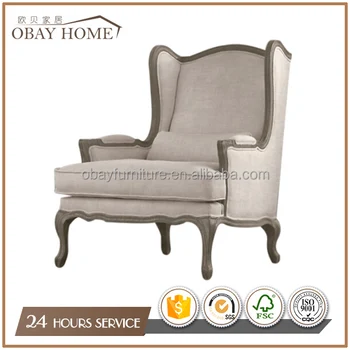 French Style Wing Back Chairs Antique Solid Oak Wood Frame French Style Wing Back Chairs Antique Solid Oak Wood Frame With Armrests