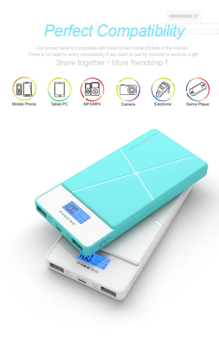 Pineng original factory full capacity 10000mAh power bank for cell phone - ANKUX.COM