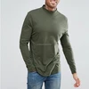 OEM Men 100% Cotton Olive Green Turtle Neck And Curve Hem Plain Long Sleeve T Shirt