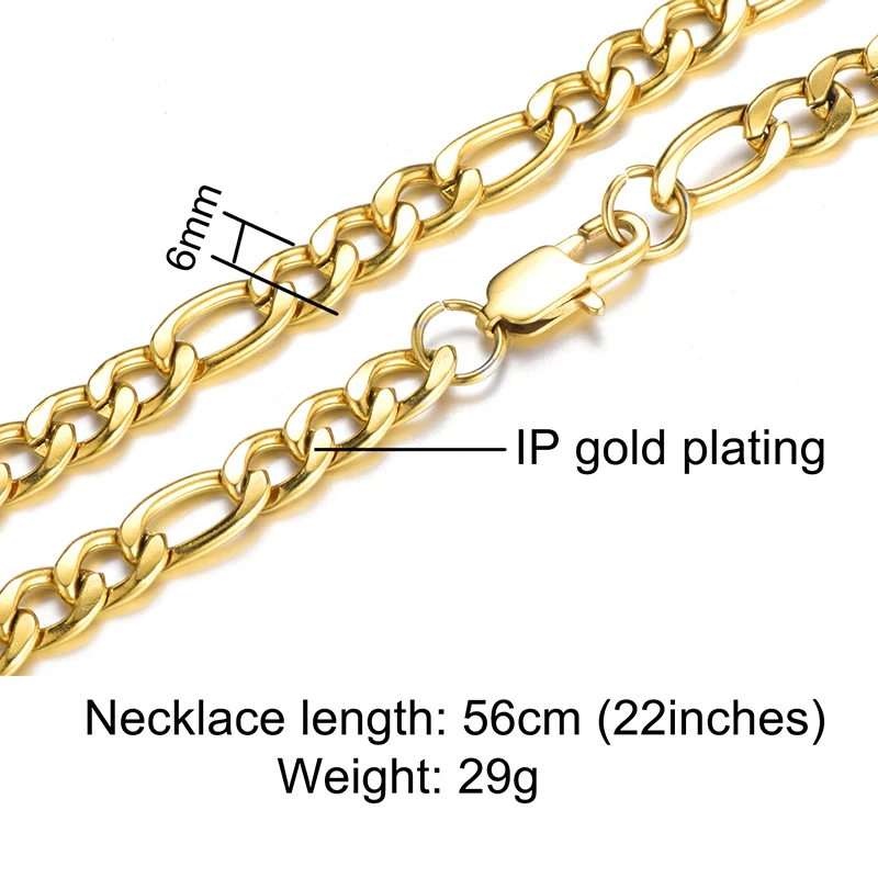 18k Stainless Steel 4mm 6mm 22inch 24inch 26inch Cuban Figaro Chain ...
